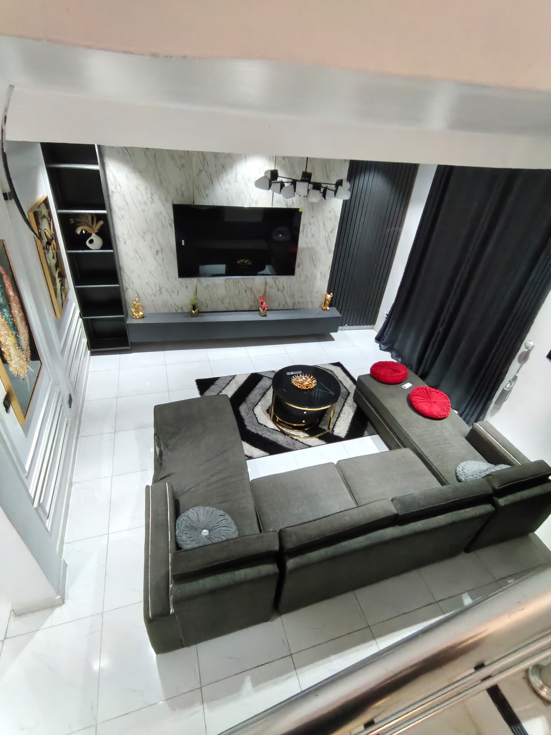 Living area, looking down from the stairs